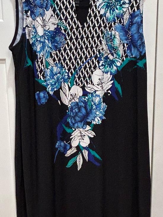 JM Collection Dresses & Skirts - JM Collection Black Midi Dress with Blue, White & Teal Floral Print